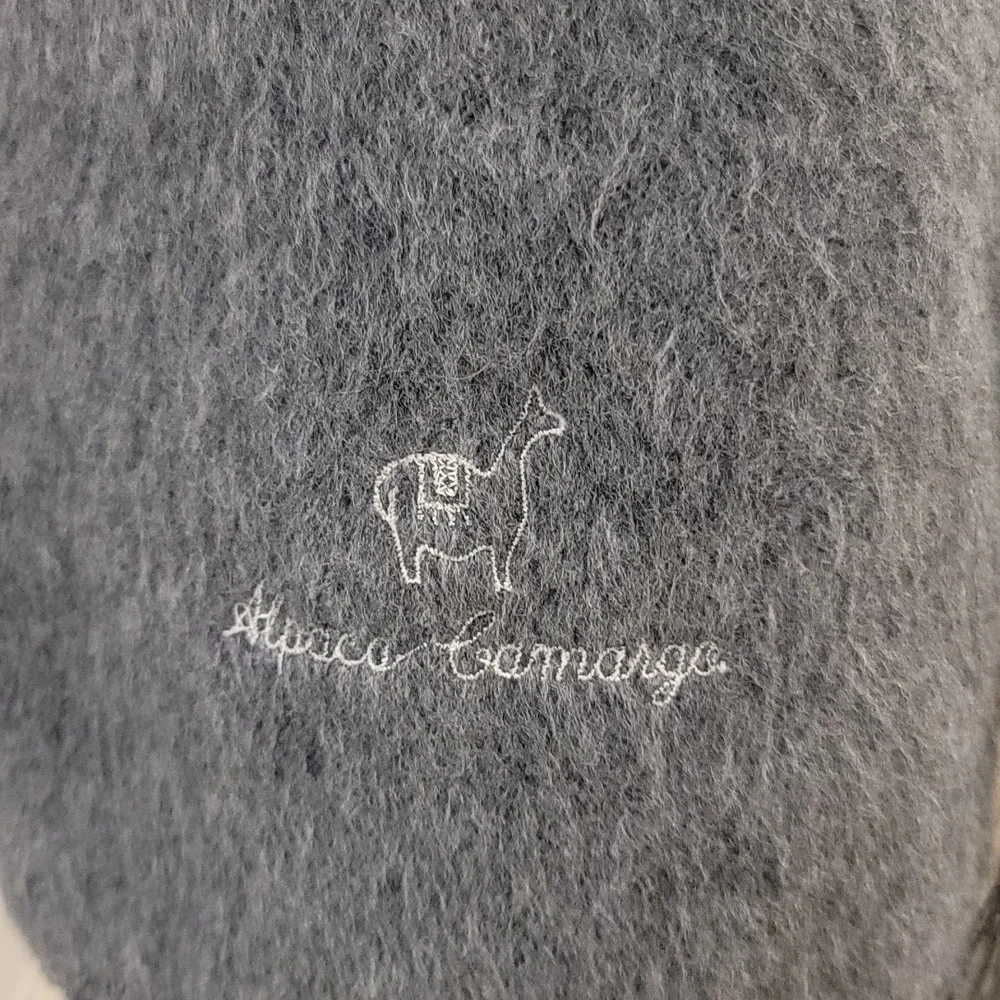 Alpaca Camargo Dark Gray Tasseled Alpaca Scarf Embroidered Logo - OS